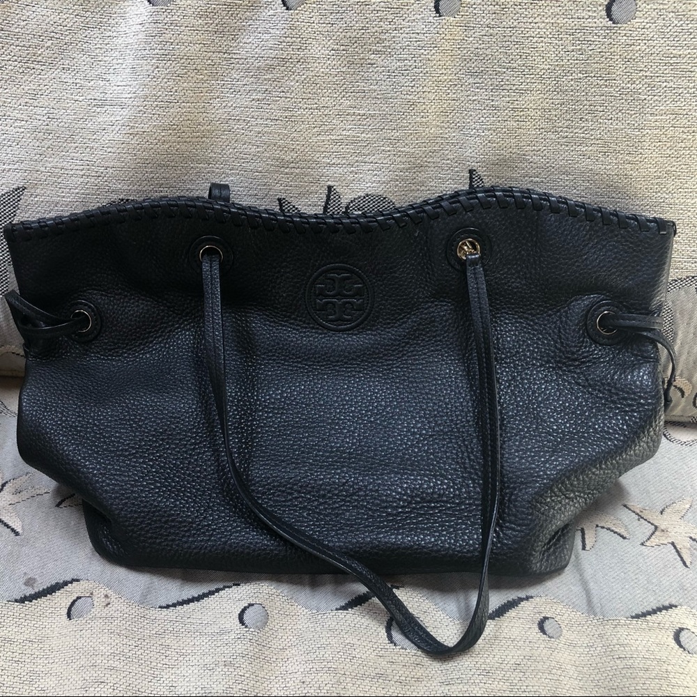 Black Leather Tory Burch Tote - 17.5”L x 10.5” H